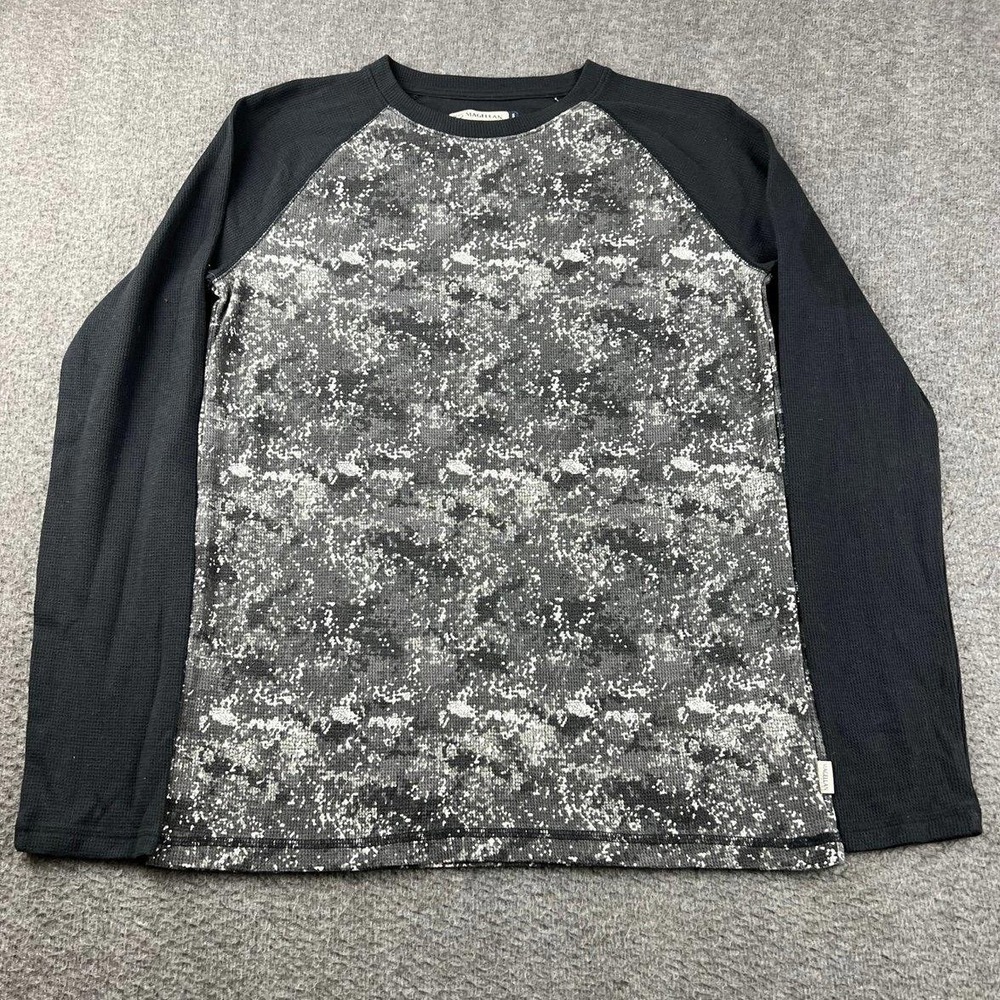 Magellan Outdoors Fish Gear Shirt Men's XL Black Camo Long Sleeve Waffle Knit